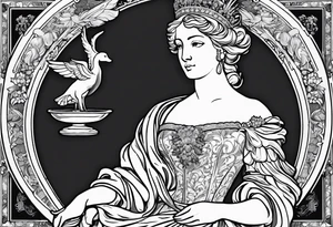 A recreation of the Diana of Versailles statue but rather than holding a deer, Diana is holding a swan tattoo idea