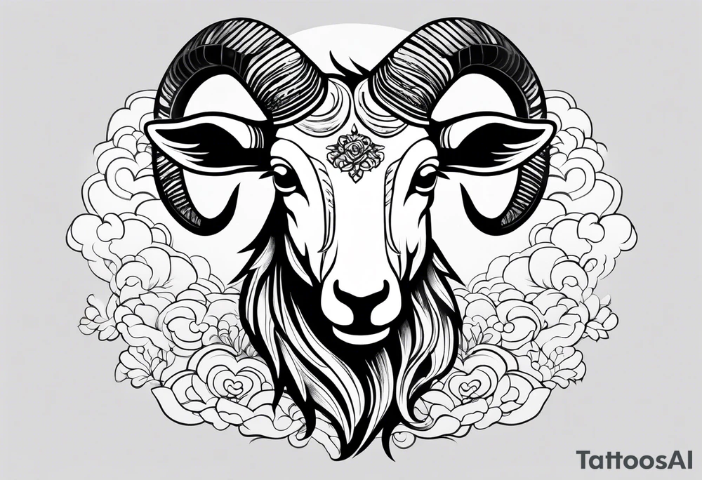 simple japanese inspired full goat body with japanese clouds tattoo idea