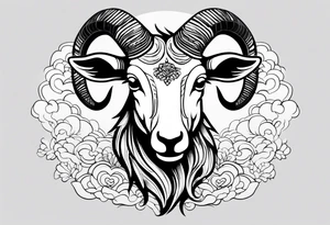 simple japanese inspired full goat body with japanese clouds tattoo idea