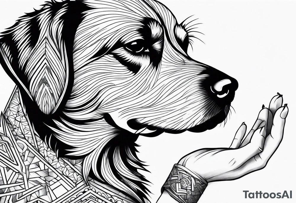 shitzu dog and human hand connected tattoo idea