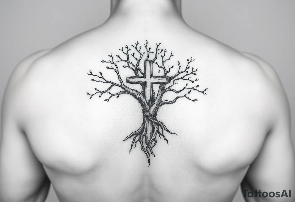 tree of life with the cross inside and some of the branches wrapping around it on my inner arm tattoo idea