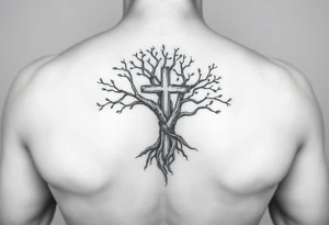 tree of life with the cross inside and some of the branches wrapping around it on my inner arm tattoo idea