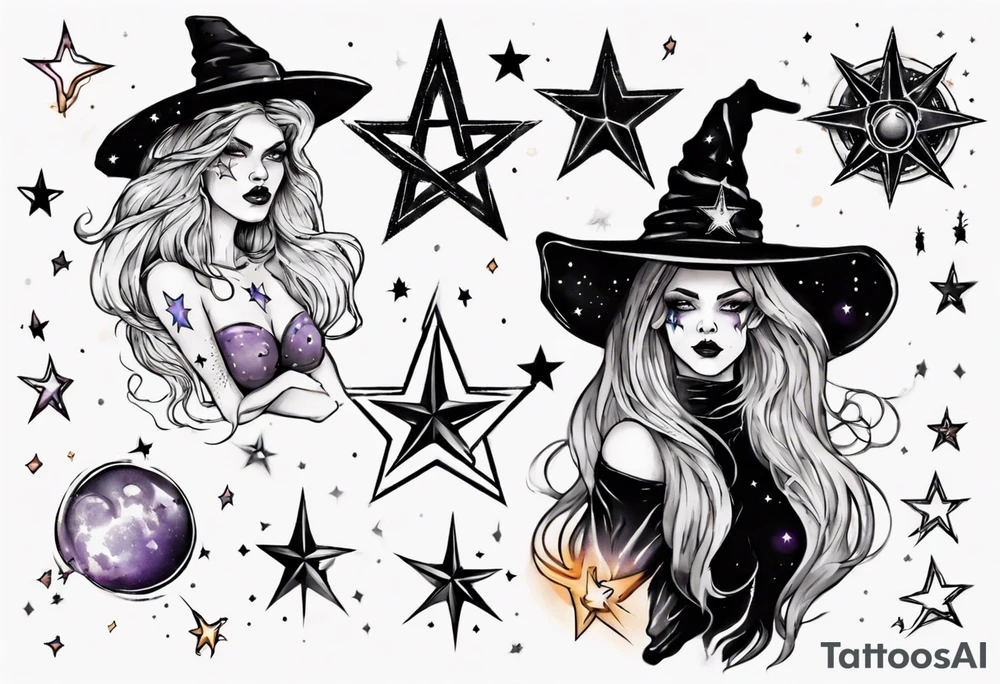 fantasy witchy. with stars tattoo idea