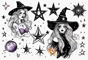 fantasy witchy. with stars tattoo idea