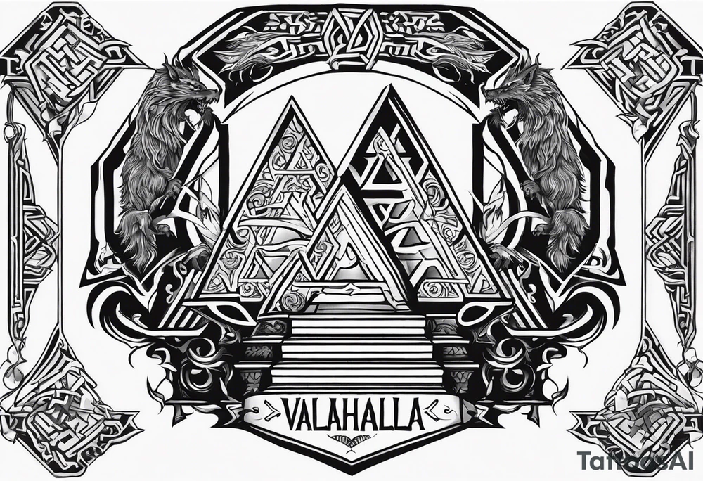 Valhalla sword shield axe Valknut stairs dragon lion tattoo idea Valhalla sword shield axe Valknut stairs dragon lion tattoo idea