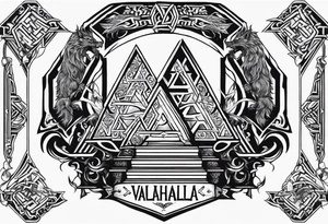 Valhalla  sword shield axe Valknut  stairs dragon lion tattoo idea