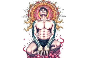 Handsome Asian young guy is standing on his knees and looking down tattoo idea