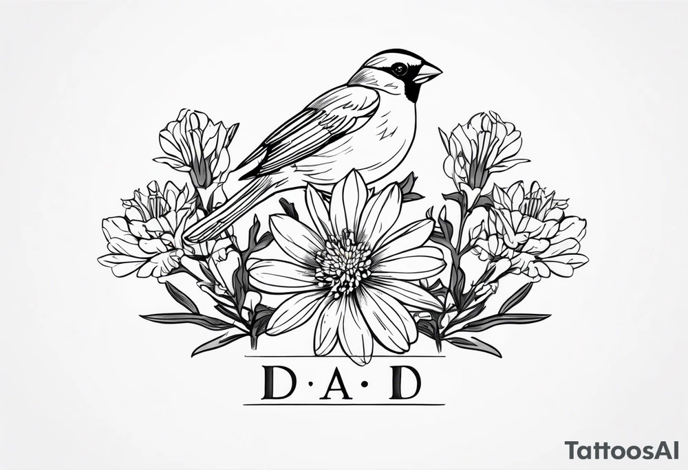 Aster flowers - sea rocket flowers with a cardinal around the words Dad tattoo idea