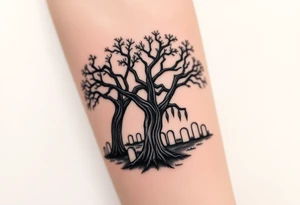 2 Oak trees with Spanish moss in a cemetery tattoo idea