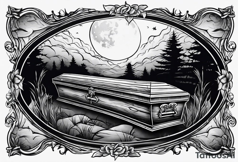 Coffin in graveyard with moon tattoo idea