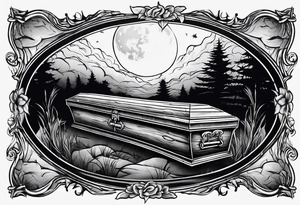 Coffin in graveyard with moon tattoo idea