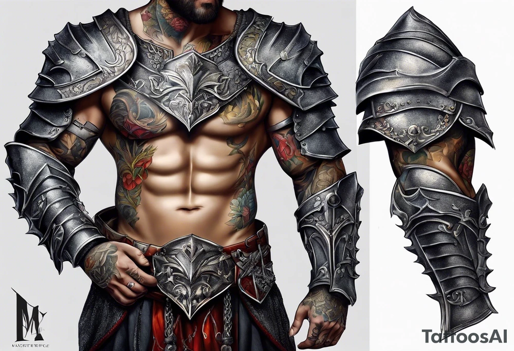a beggar half suited in knights armor tattoo idea
