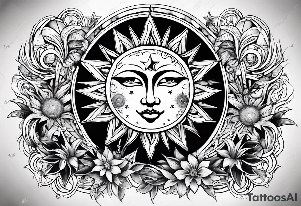 Sun moon and stars tattoo idea