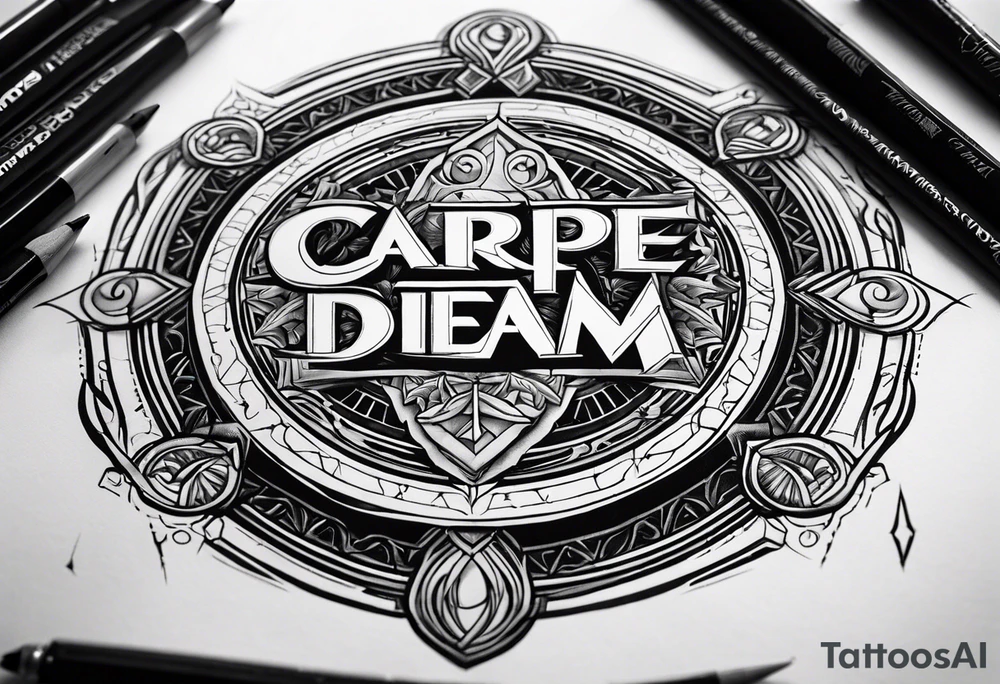 “Carpe Diem” Latin writing with Jedi order logo in the middle tattoo idea