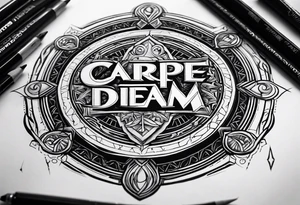 “Carpe Diem” Latin writing with Jedi order logo in the middle tattoo idea