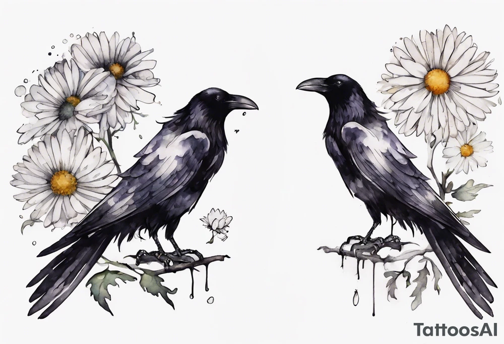 a raven with a small white chrysanthemum on its head tattoo idea a raven with a small white chrysanthemum on its head tattoo idea