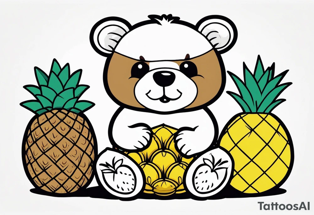 Bear loves pineapples and coconuts tattoo idea