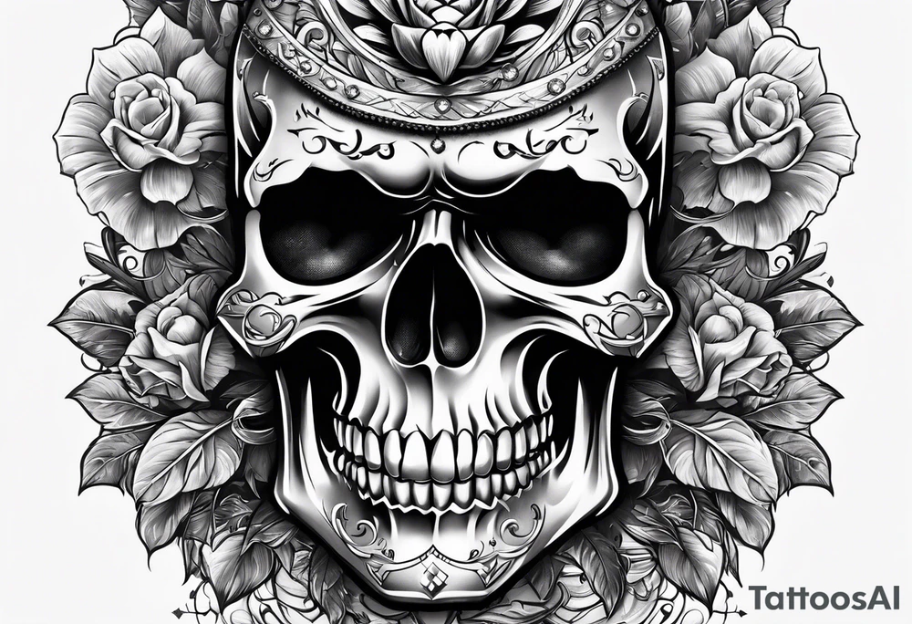 Skull with diamond teeth on the knee tattoo idea