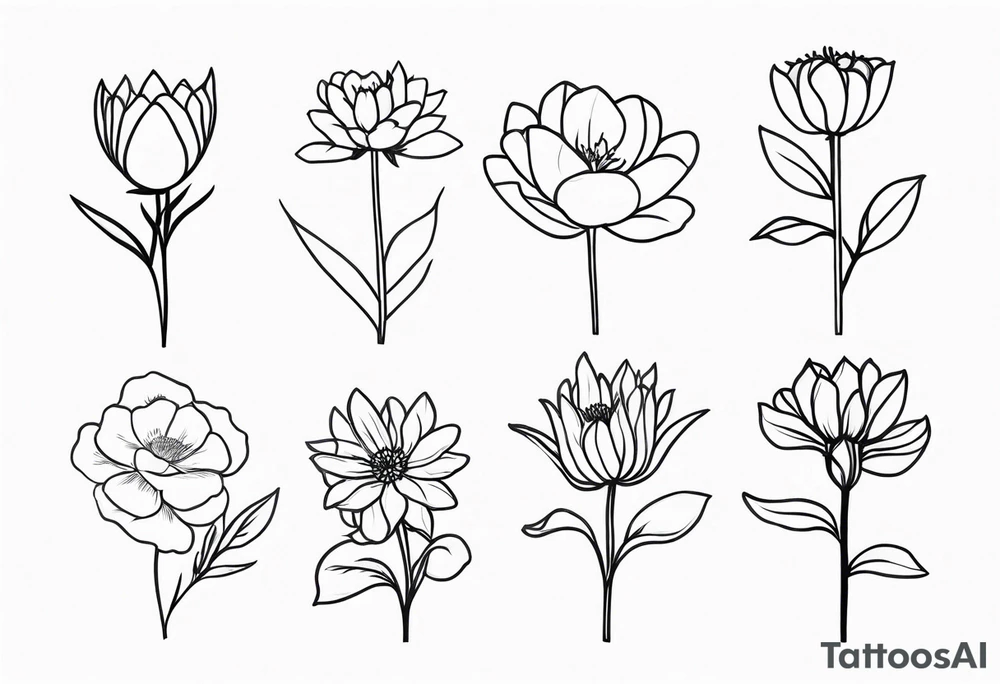fine line birth month flowers of march may june july together on one stem tattoo idea