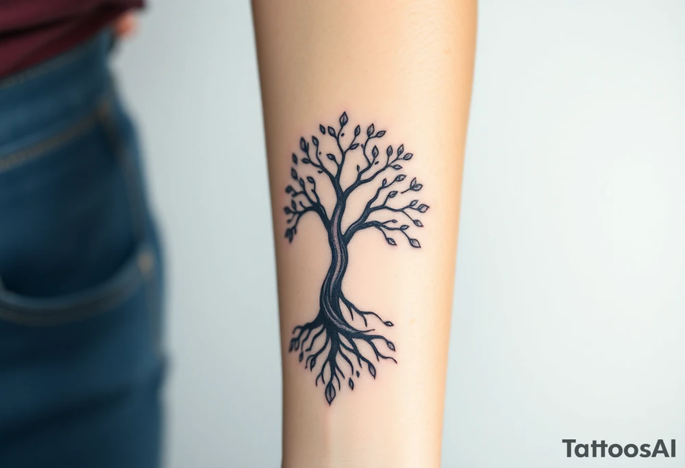 mystical tree of life with cosmic roots and celestial branches tattoo idea