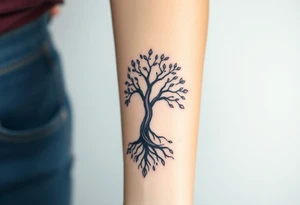 mystical tree of life with cosmic roots and celestial branches tattoo idea
