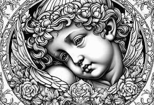 renaissance style cherub geometric no border tattoo idea