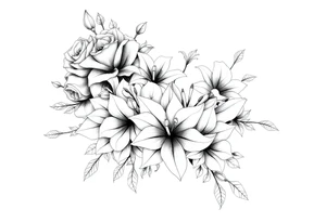 Arm and shoulder tattoo including roses, Lilly’s, and other beautiful flowers tattoo idea