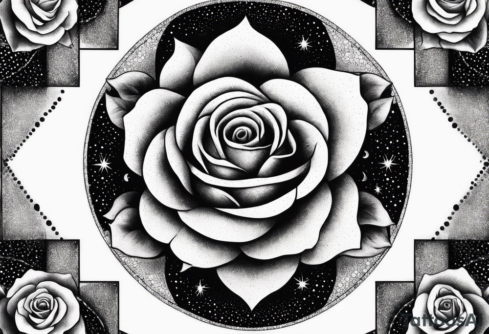 Tesseract and stars and roses tattoo idea