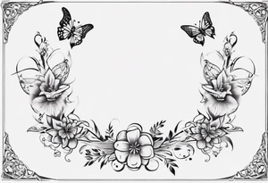 Ankle bracelet tattoo with ornamental style flowers and butterflies and larger in the centre tattoo idea