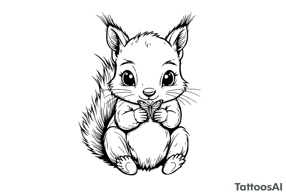 A Squirrel with a butterfly in hands tattoo idea