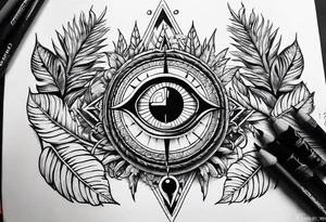 jungle plants, compass, all-seeing eye tattoo idea
