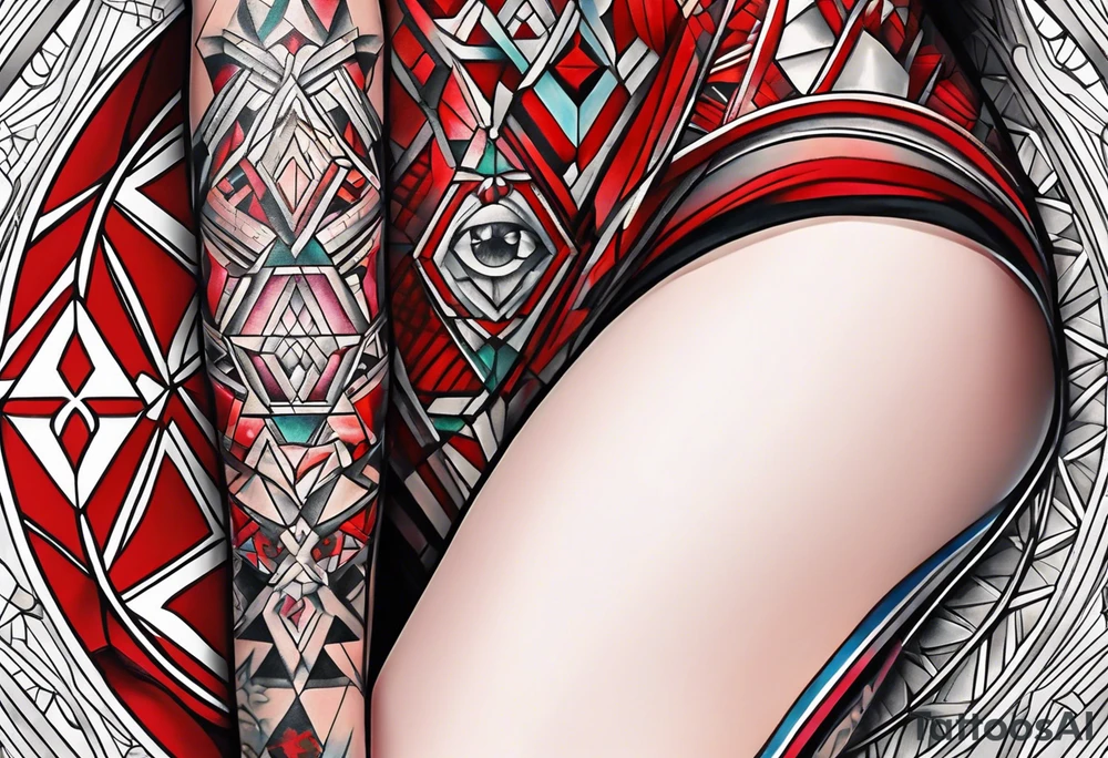 Knee tattoo with tints of red and sacred geometry tattoo idea