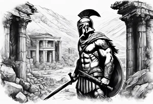 Spartan solider with ruins in forground tattoo idea
