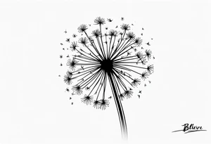 Dandelion with strow of words "believe or blow it" tattoo idea