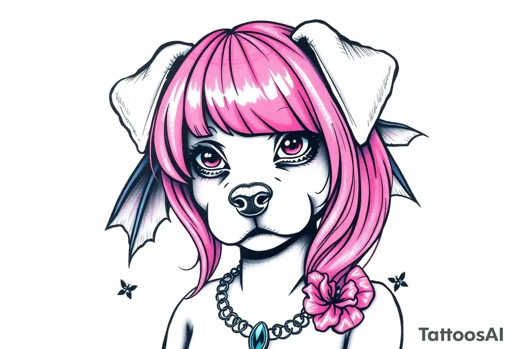 hot puppy goth girl with big boobs and pink hair tattoo idea