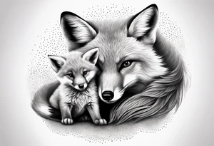 mom and baby fox, realistic, far away tattoo idea