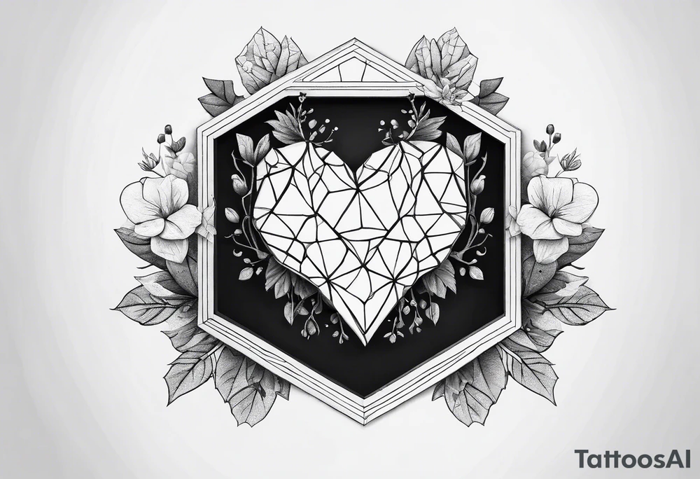 hexagon chest heart filed with nature
surrounded by hexagons tattoo idea