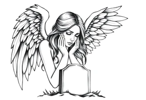 Beautiful woman angel crying over a tombstone tattoo idea