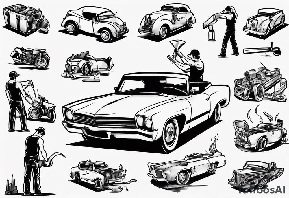 Man building a car tattoo idea