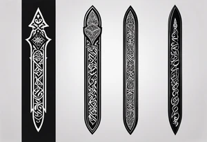 words in arabic calligraph in shape sword tattoo idea
