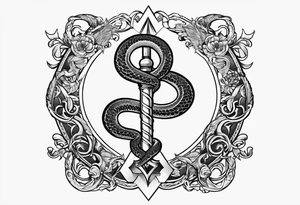staff of caduceus snakes square and compass G tattoo idea