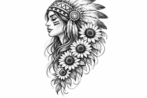 Tribal Indian with cascading sunflowers tattoo idea