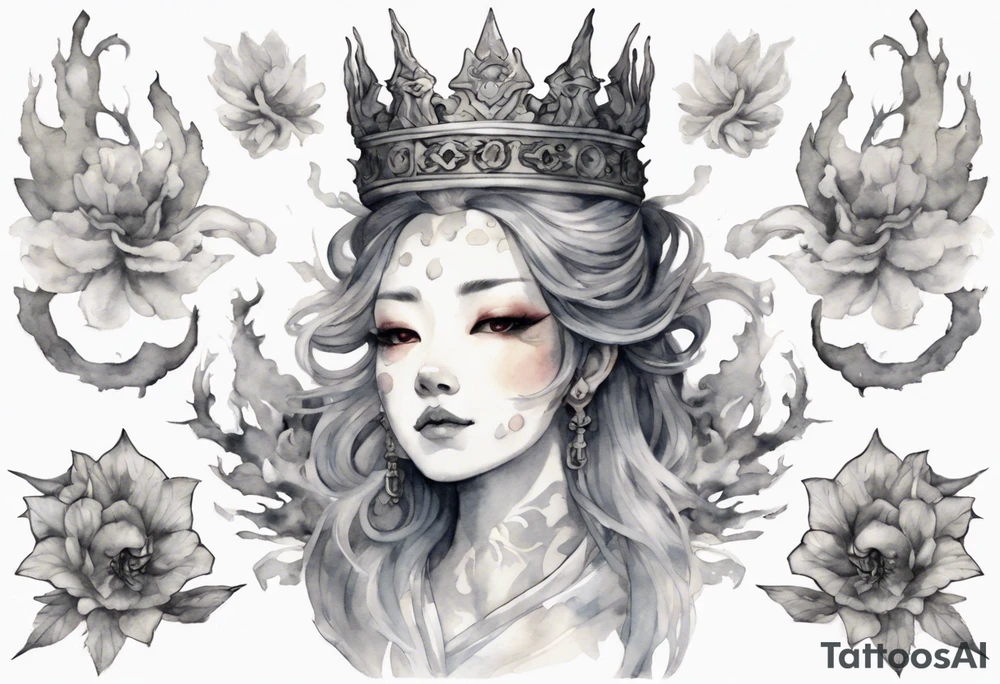a white Amphiptere wearing a grey crown tattoo idea