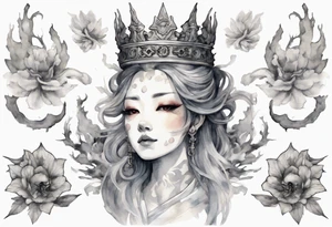 a white Amphiptere wearing a grey crown tattoo idea