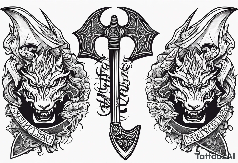 Valhalla death 
prayer sword dragon head axe tattoo idea