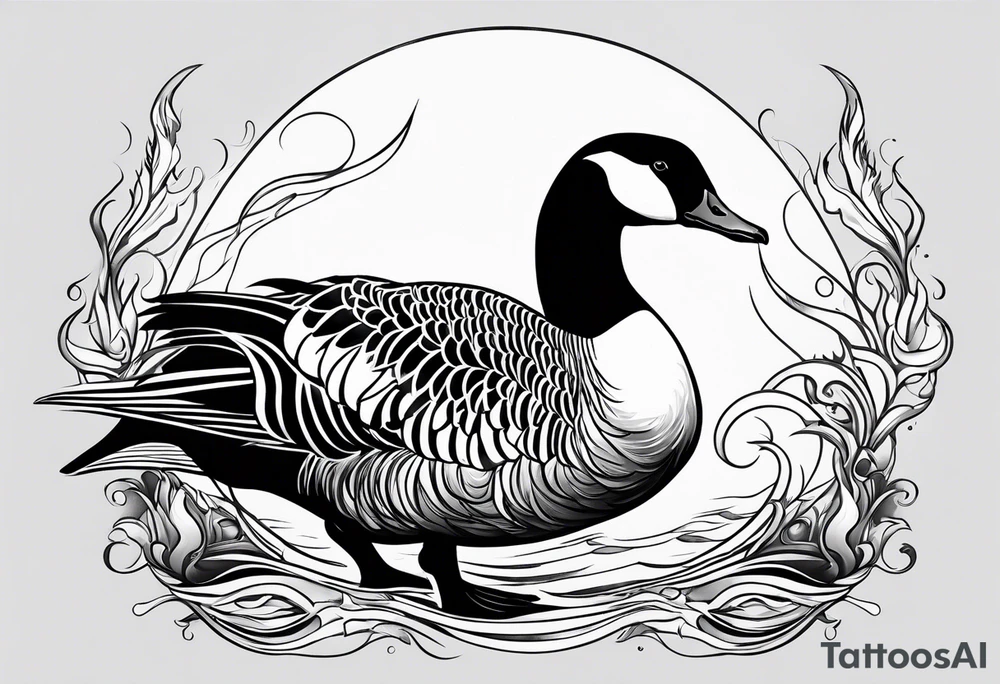 canadian goose with flames tattoo idea