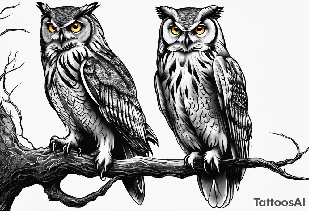 owl side profile holding a scale with its claws tattoo idea