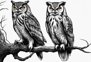 owl side profile holding a scale with its claws tattoo idea