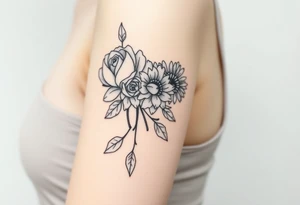 rose and chrysanthemum bouquet tattoo idea