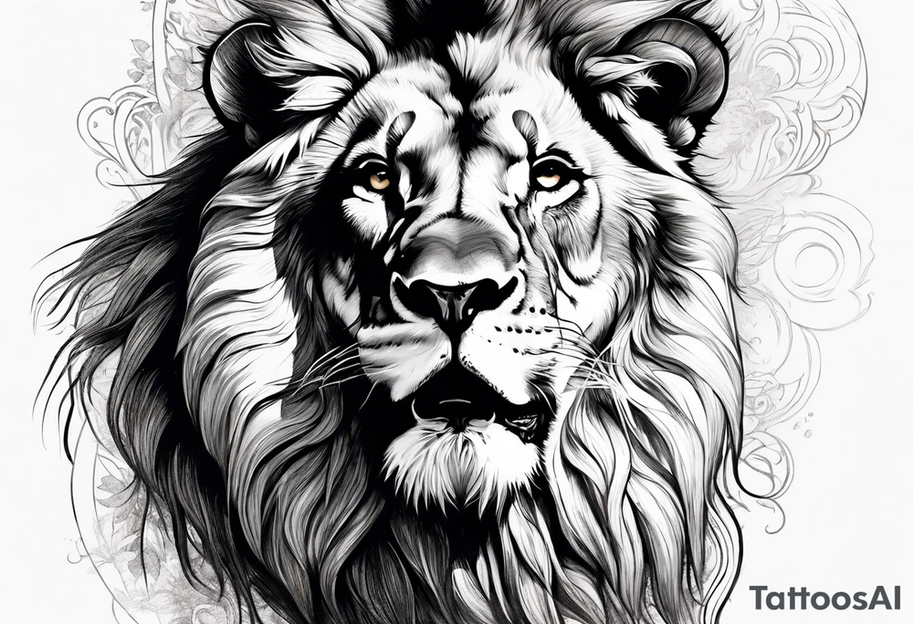 powerful majestic lion, close-up tattoo idea